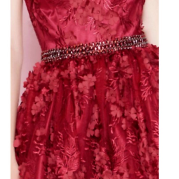 MAC DUGGAL 66756N FLORAL 3D APPLIQUE V-NECK A-LINE COCKTAIL GARNET RED DRESS 16 - Picture 6 of 6